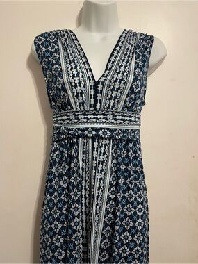 Max Studio Navy & White Printed V-Neck Maxi Dress